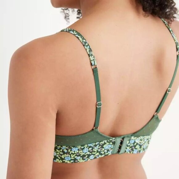 Aerie Bralette Women’s Size Medium Brown Pink Floral Shine Triangle Lace Silky‎ - Picture 9 of 10